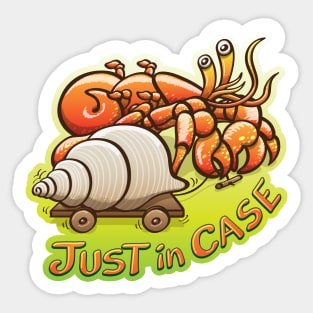 Hermit crab going out of its shell but carrying it very close, just in case Sticker